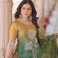 Chinnon Print Beads Embroidered Palazzo Set with Silk Dupatta