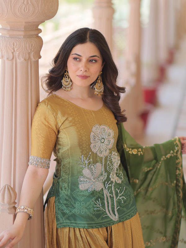Chinnon Print Beads Embroidered Palazzo Set with Silk Dupatta