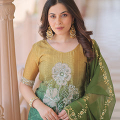 Chinnon Print Beads Embroidered Palazzo Set with Silk Dupatta