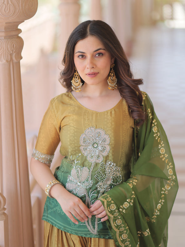 Chinnon Print Beads Embroidered Palazzo Set with Silk Dupatta