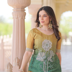 Chinnon Print Beads Embroidered Palazzo Set with Silk Dupatta