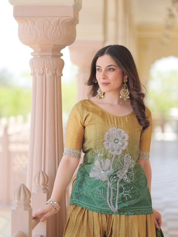 Chinnon Print Beads Embroidered Palazzo Set with Silk Dupatta