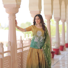 Chinnon Print Beads Embroidered Palazzo Set with Silk Dupatta