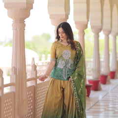 Chinnon Print Beads Embroidered Palazzo Set with Silk Dupatta