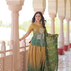 Chinnon Print Beads Embroidered Palazzo Set with Silk Dupatta