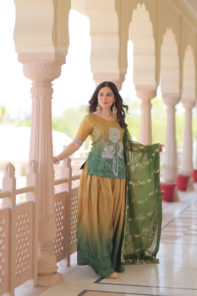 Chinnon Print Beads Embroidered Palazzo Set with Silk Dupatta