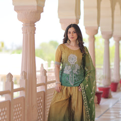 Chinnon Print Beads Embroidered Palazzo Set with Silk Dupatta