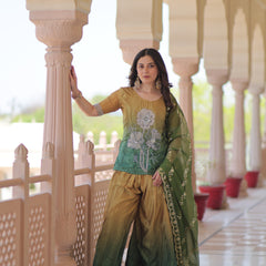 Chinnon Print Beads Embroidered Palazzo Set with Silk Dupatta