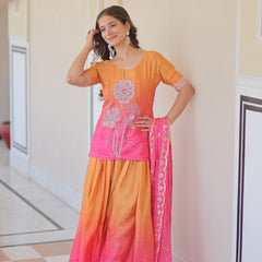 Chinnon Print Beads Embroidered Palazzo Set with Silk Dupatta