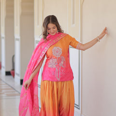 Chinnon Print Beads Embroidered Palazzo Set with Silk Dupatta