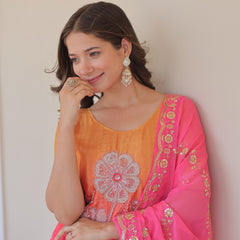 Chinnon Print Beads Embroidered Palazzo Set with Silk Dupatta