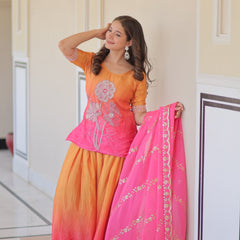 Chinnon Print Beads Embroidered Palazzo Set with Silk Dupatta