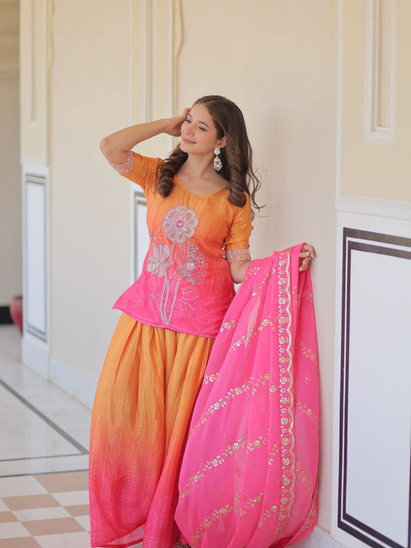 Chinnon Print Beads Embroidered Palazzo Set with Silk Dupatta