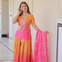 Chinnon Print Beads Embroidered Palazzo Set with Silk Dupatta
