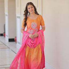 Chinnon Print Beads Embroidered Palazzo Set with Silk Dupatta