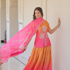 Chinnon Print Beads Embroidered Palazzo Set with Silk Dupatta
