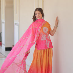 Chinnon Print Beads Embroidered Palazzo Set with Silk Dupatta
