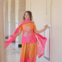 Chinnon Print Beads Embroidered Palazzo Set with Silk Dupatta
