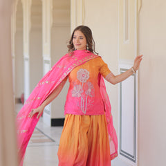 Chinnon Print Beads Embroidered Palazzo Set with Silk Dupatta