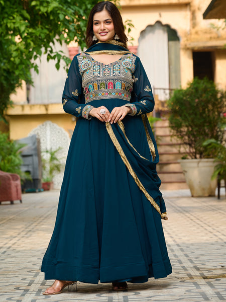 Faux Blooming Sequins Embroidered Kali Gown