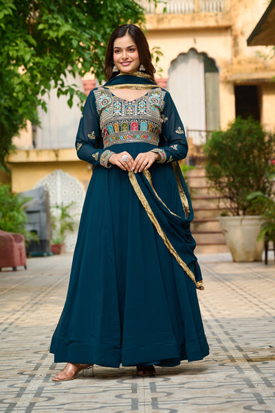 Faux Blooming Sequins Embroidered Kali Gown
