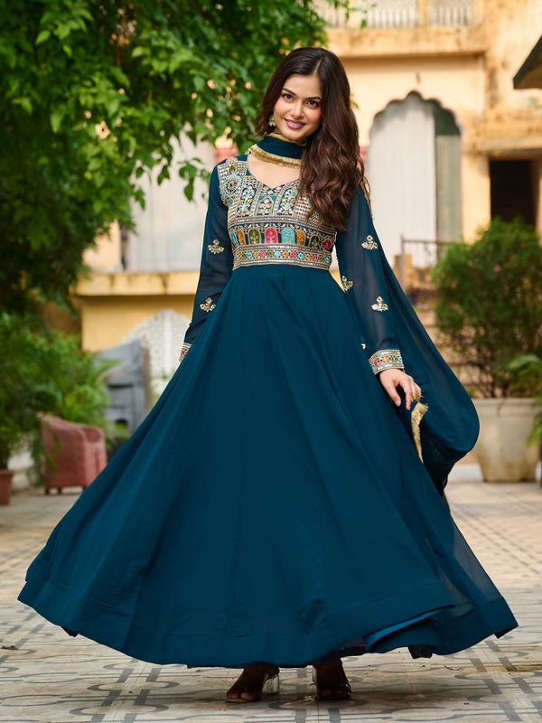Faux Blooming Sequins Embroidered Kali Gown