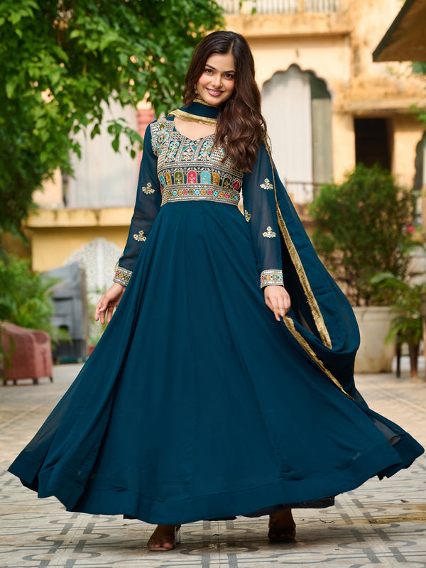 Faux Blooming Sequins Embroidered Kali Gown