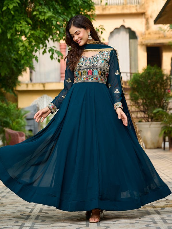 Faux Blooming Sequins Embroidered Kali Gown