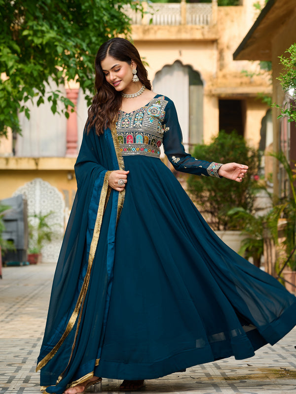 Faux Blooming Sequins Embroidered Kali Gown