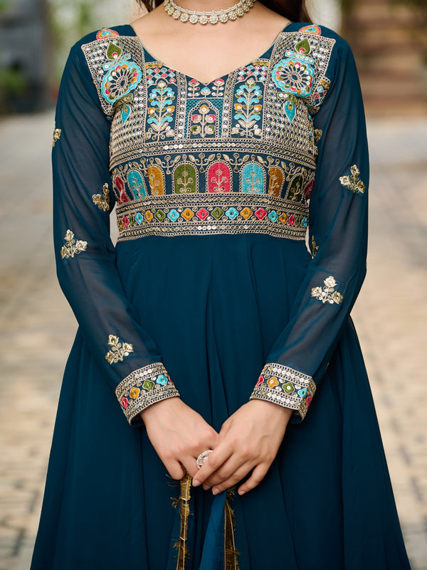 Faux Blooming Sequins Embroidered Kali Gown
