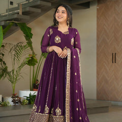 Faux Blooming Zari Sequins Embroidered Gown with Dupatta