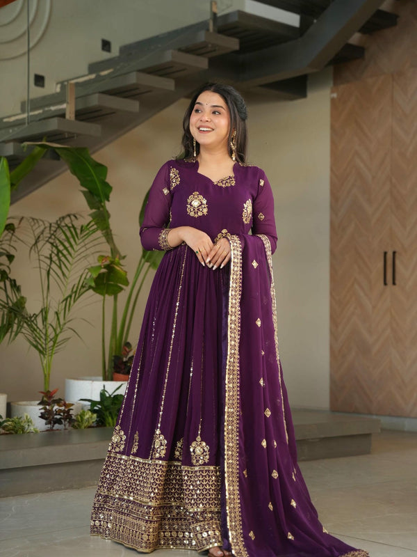 Faux Blooming Zari Sequins Embroidered Gown with Dupatta