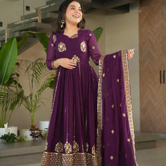 Faux Blooming Zari Sequins Embroidered Gown with Dupatta