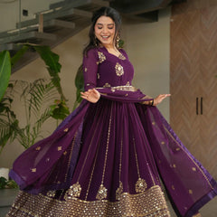 Faux Blooming Zari Sequins Embroidered Gown with Dupatta