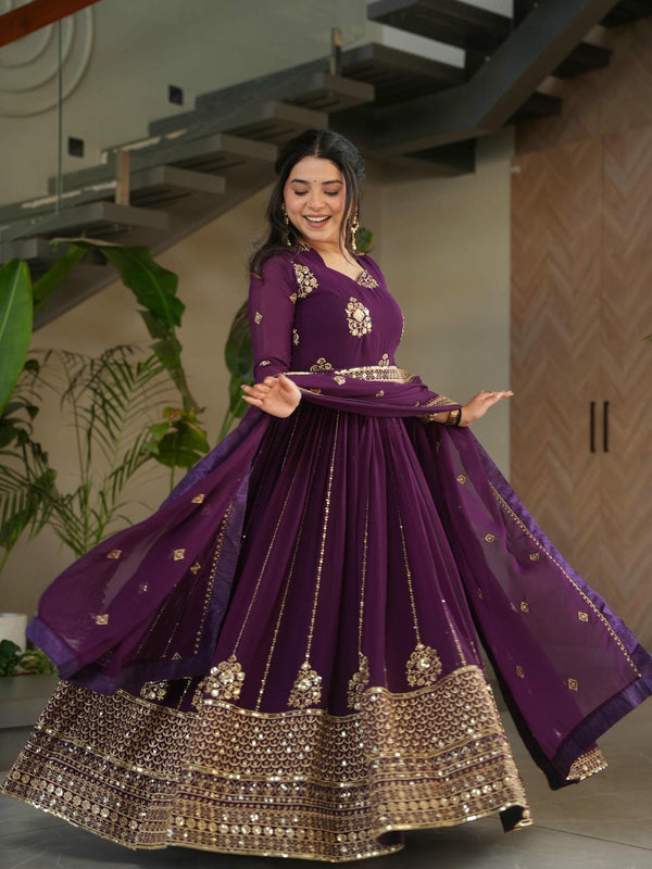 Faux Blooming Zari Sequins Embroidered Gown with Dupatta