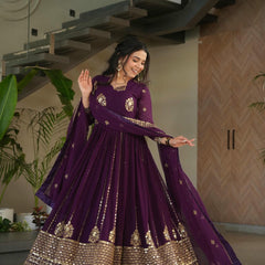 Faux Blooming Zari Sequins Embroidered Gown with Dupatta