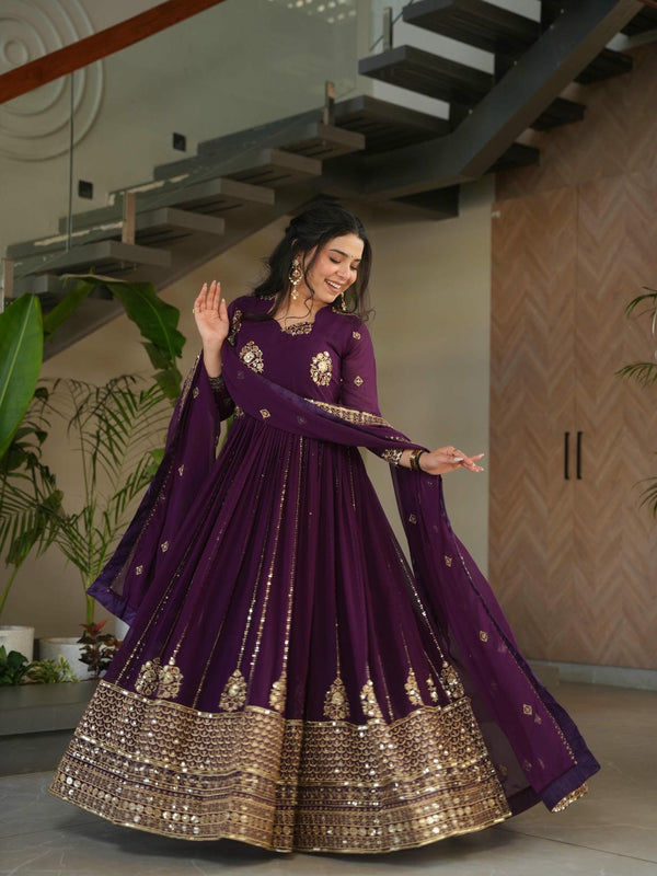 Faux Blooming Zari Sequins Embroidered Gown with Dupatta