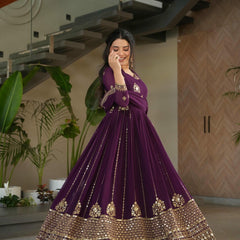 Faux Blooming Zari Sequins Embroidered Gown with Dupatta