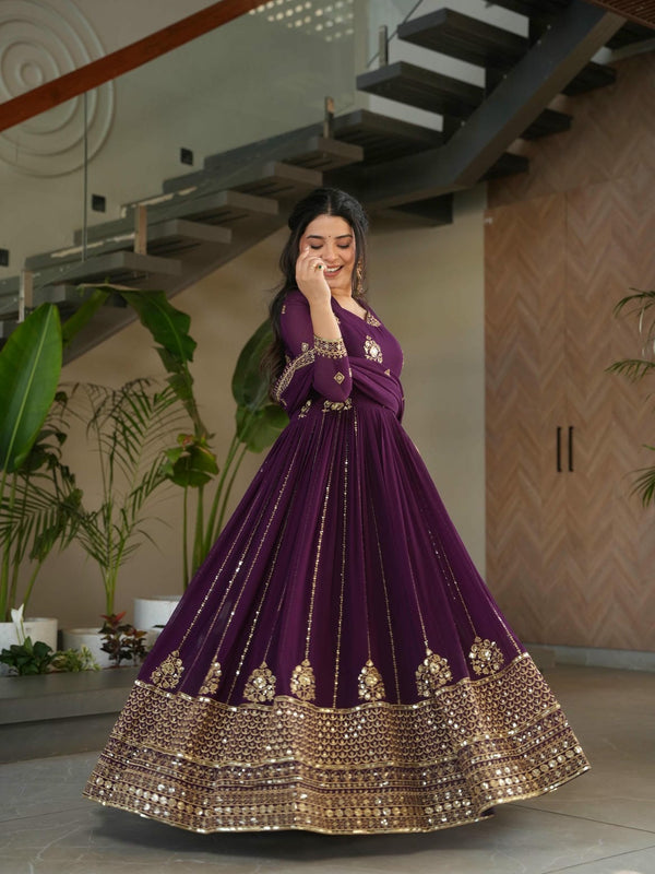 Faux Blooming Zari Sequins Embroidered Gown with Dupatta