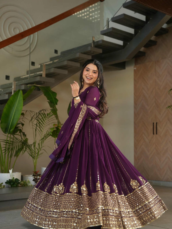 Faux Blooming Zari Sequins Embroidered Gown with Dupatta
