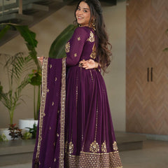 Faux Blooming Zari Sequins Embroidered Gown with Dupatta