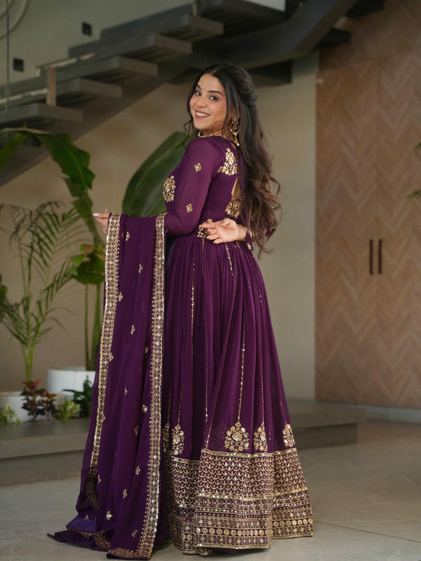 Faux Blooming Zari Sequins Embroidered Gown with Dupatta