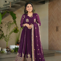 Faux Blooming Zari Sequins Embroidered Gown with Dupatta