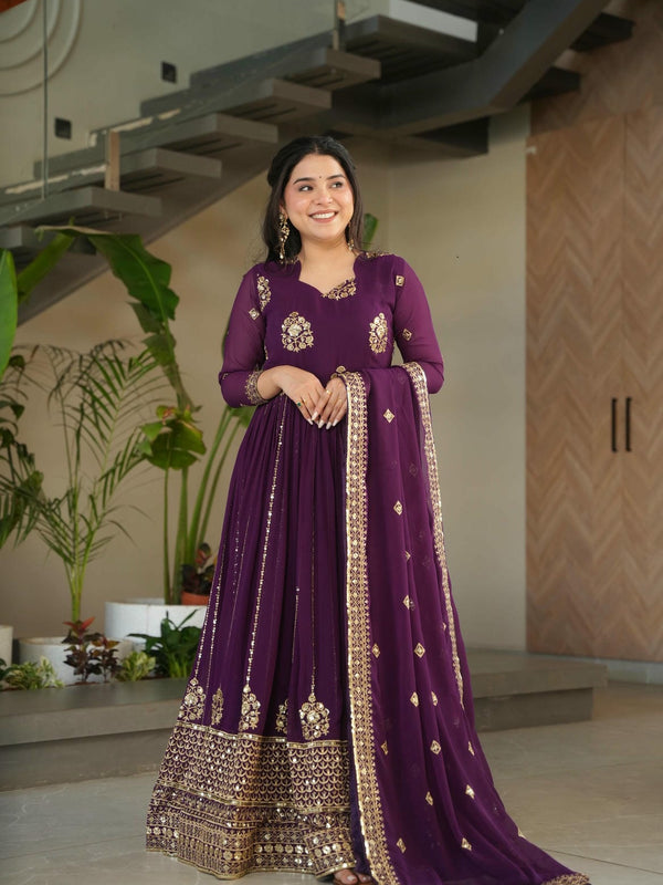 Faux Blooming Zari Sequins Embroidered Gown with Dupatta