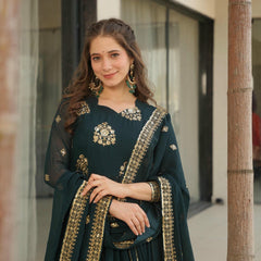 Faux Blooming Zari Sequins Embroidered Gown with Dupatta