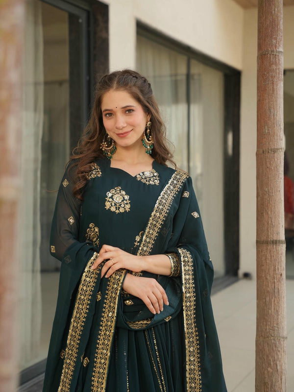 Faux Blooming Zari Sequins Embroidered Gown with Dupatta