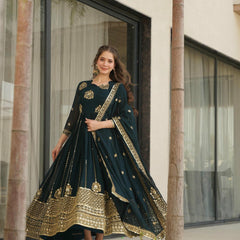 Faux Blooming Zari Sequins Embroidered Gown with Dupatta