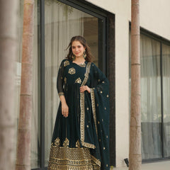 Faux Blooming Zari Sequins Embroidered Gown with Dupatta