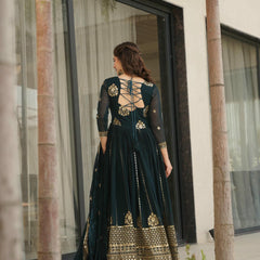 Faux Blooming Zari Sequins Embroidered Gown with Dupatta