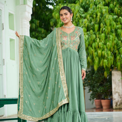 Vichitra Silk Embroidered Gown with Dupatta